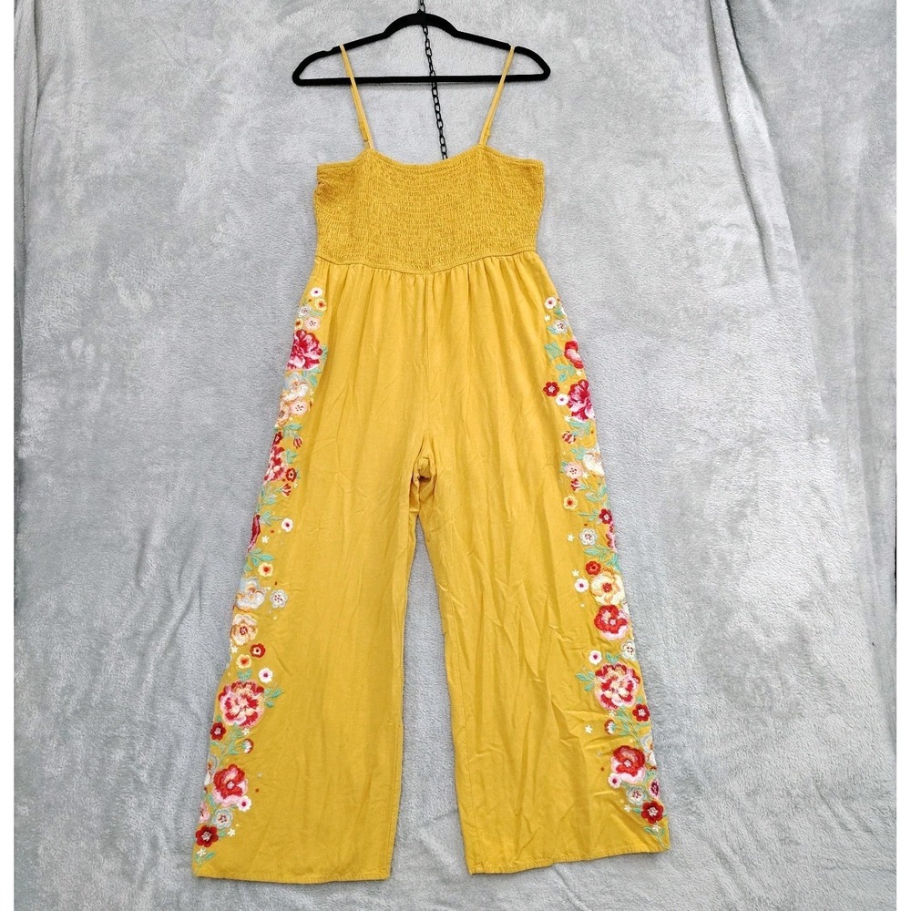 Andree By Unit Large Sleeveless Smocked‎ Cropped Jumpsuit With Embroidered Sides